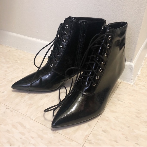 kitten heel lace up booties